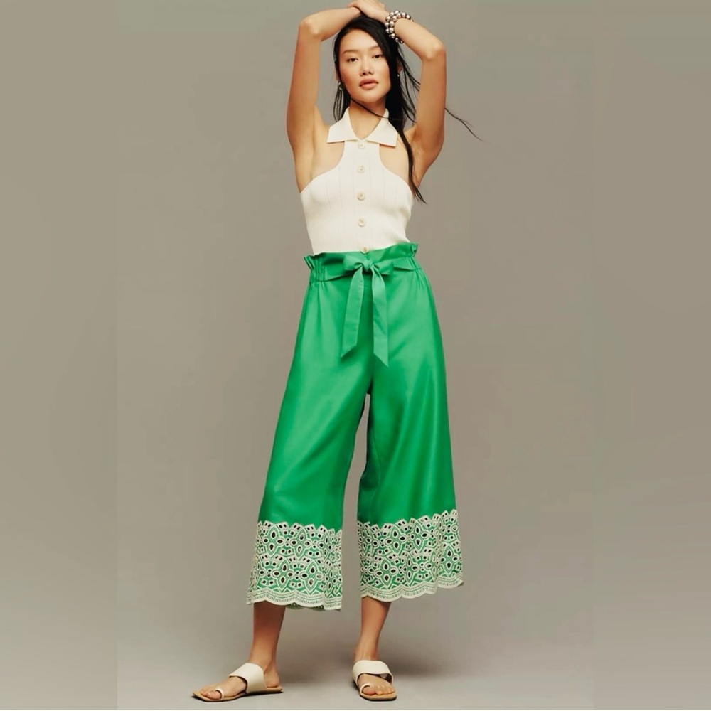 NEW Anthropologie Ranna Gill cropped eyelet wide-leg pants